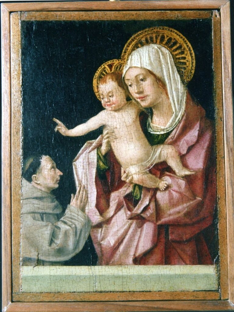 The Madonna and Child with a Franciscan in adoration, a panel by 15th-century Renaissance painter Antonello da Messina.