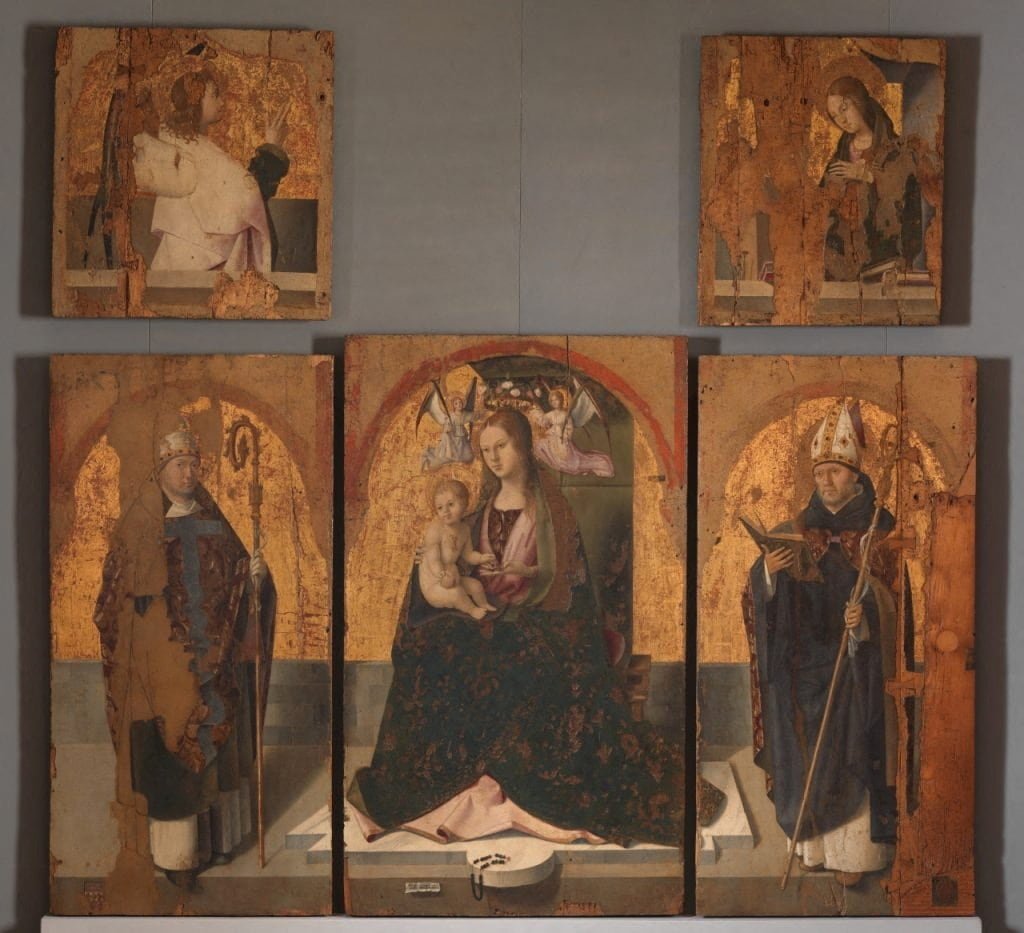 The five surviving panels of Antonello da Messina's 1473 'Polittico di San Gregorio' artwork